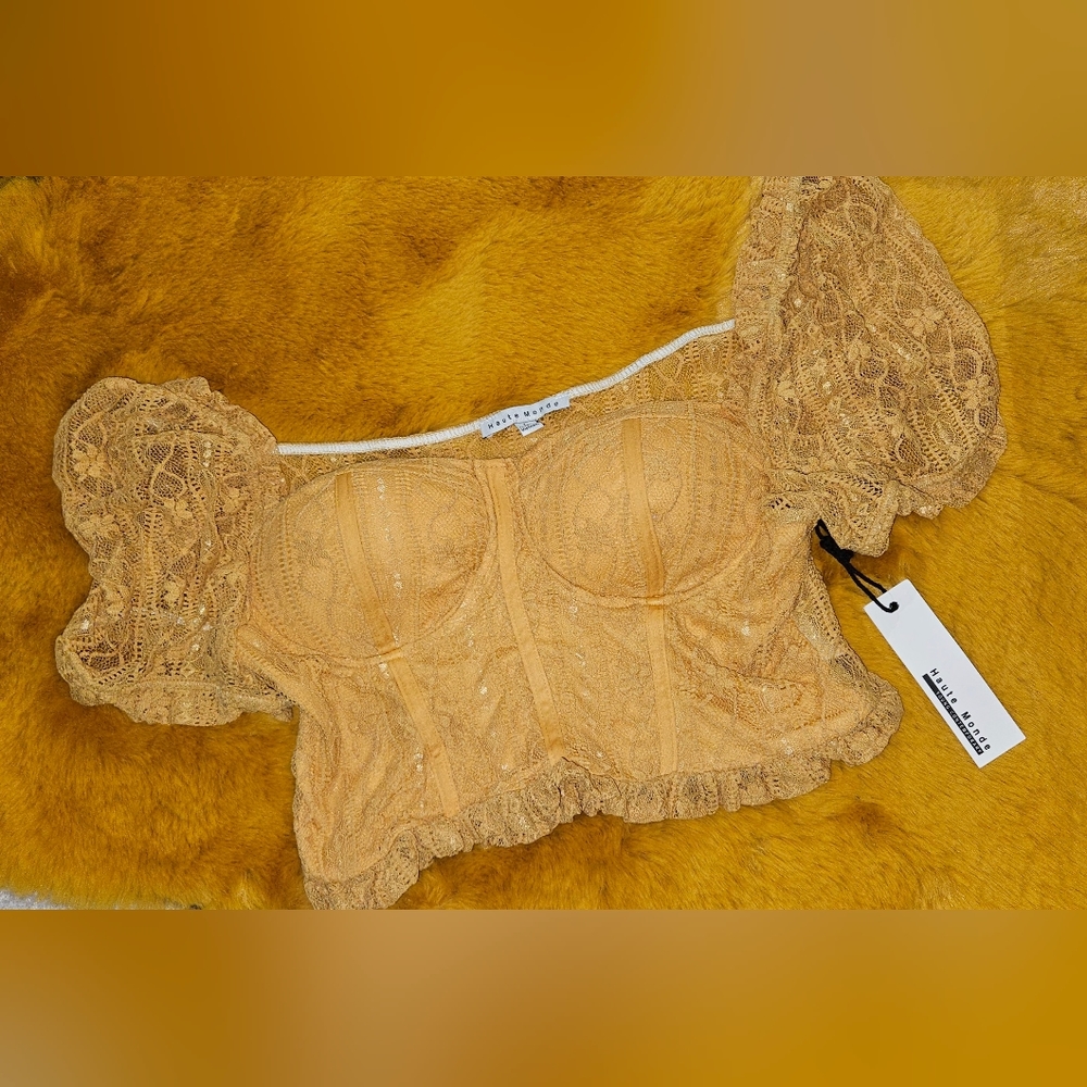 Mustard Yellow Lace Crop Top
